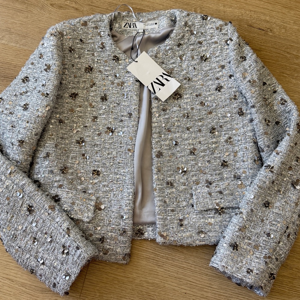 NWT Zara Silver Sequin Jacket ZW Collection - Picture 7 of 12
